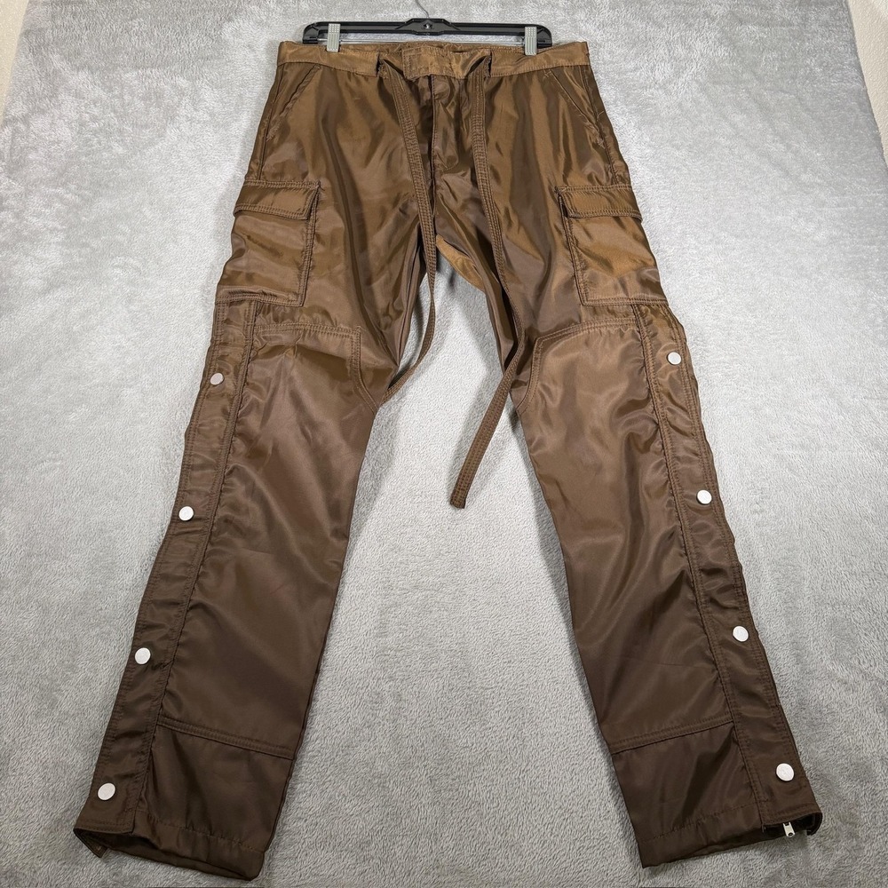 Mnml Cargo Pants Mens 32x30 Brown Nylon Snap Button Side Zip Streetwear Y2K